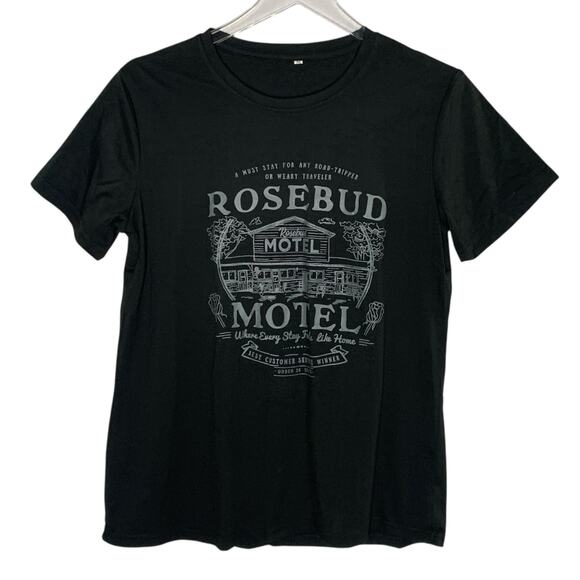 Rosebud Motel M NEW Funny Schitts Creek Inspired Black T-Shirt - Picture 1 of 9